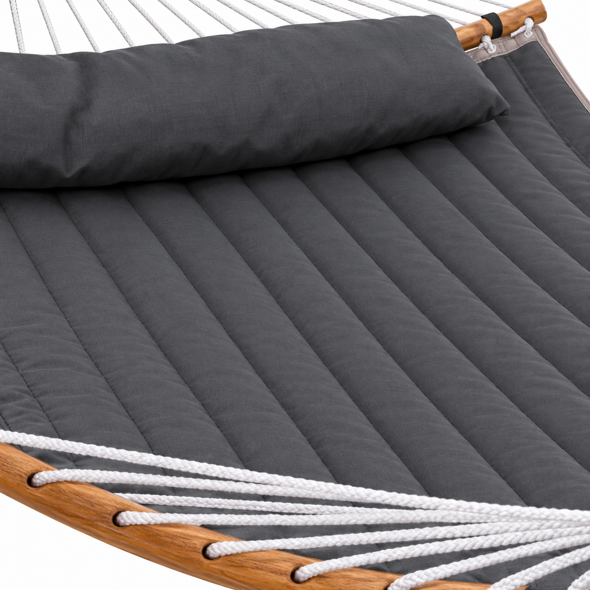 Zoom sur les matières : Hamac matelassé gris foncé avec support acier