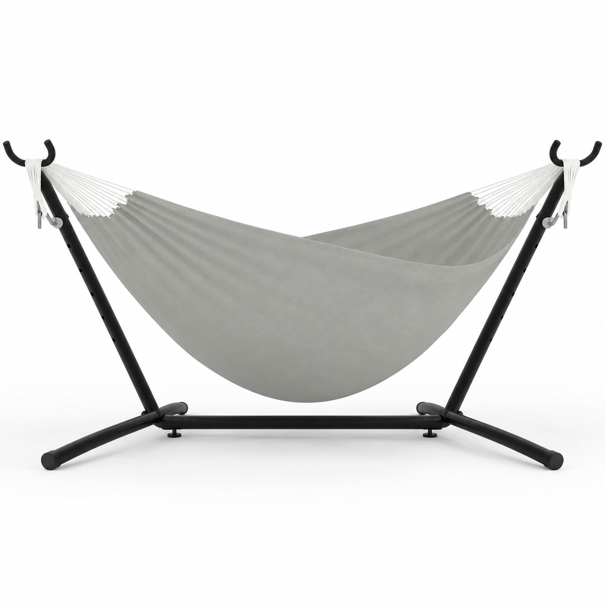 Hamac gris avec support acier noir sous un angle complémentaire