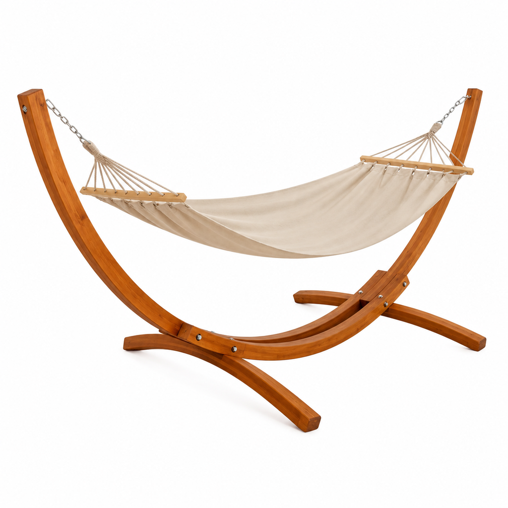 Hamac sur support bois avec la seconde toile beige