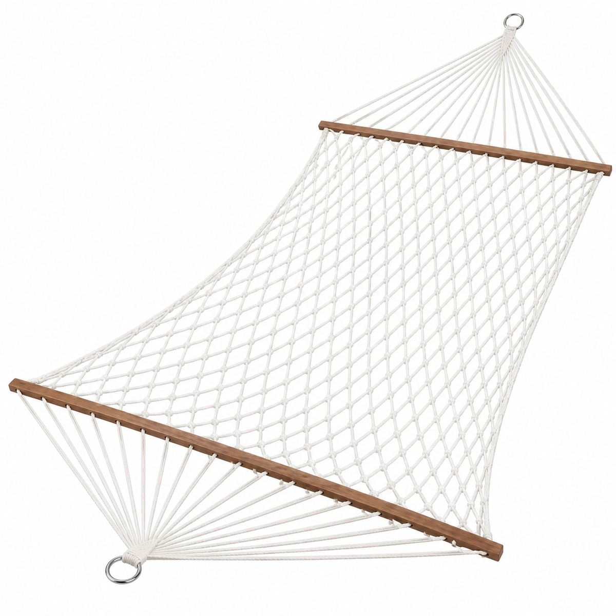 Hamac XXL en corde écru avec matelas amovible sans matelas ni oreiller, vue du hamac en corde