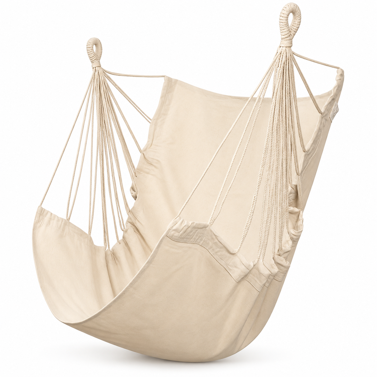 Chaise hamac en toile écrue sans barre sur fond blanc
