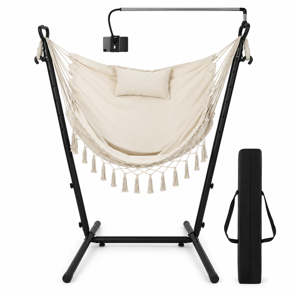 Chaise hamac écrue avec support réglable sous un autre angle