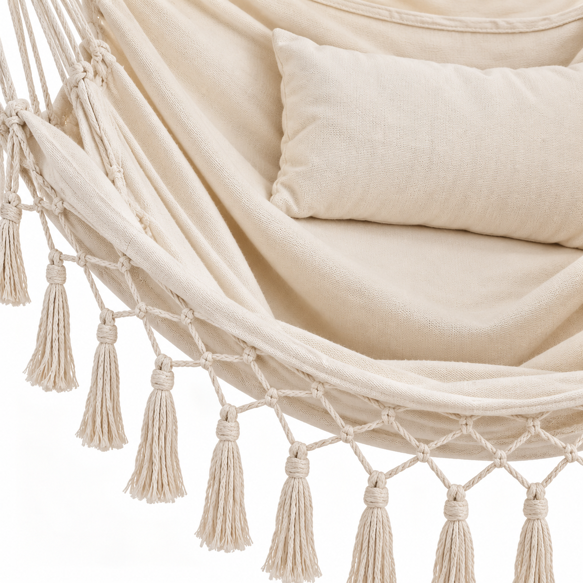 Zoom sur les matières : Chaise hamac écrue avec support réglable