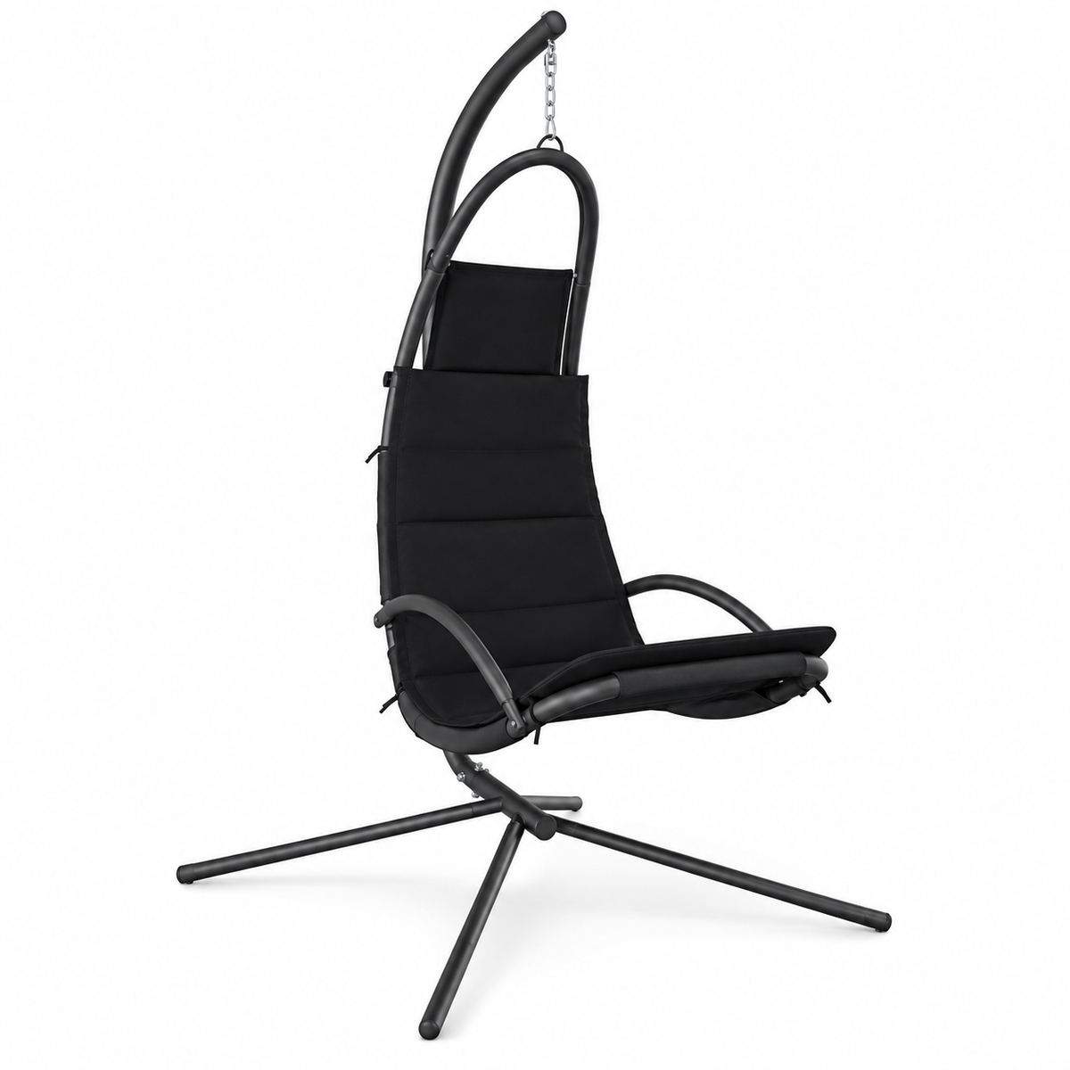 Fauteuil suspendu noir en tissu Oxford avec pied sur fond blanc
