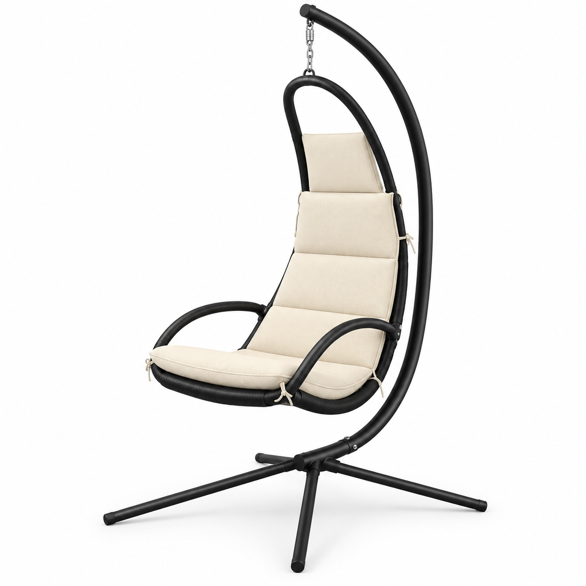 Fauteuil suspendu crème en tissu Oxford avec pied noir sur fond blanc