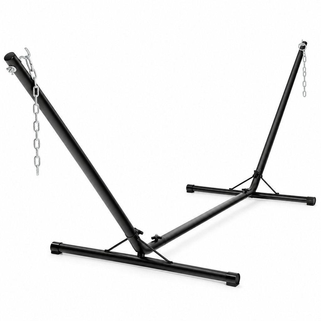 Support de hamac en acier noir sur fond blanc